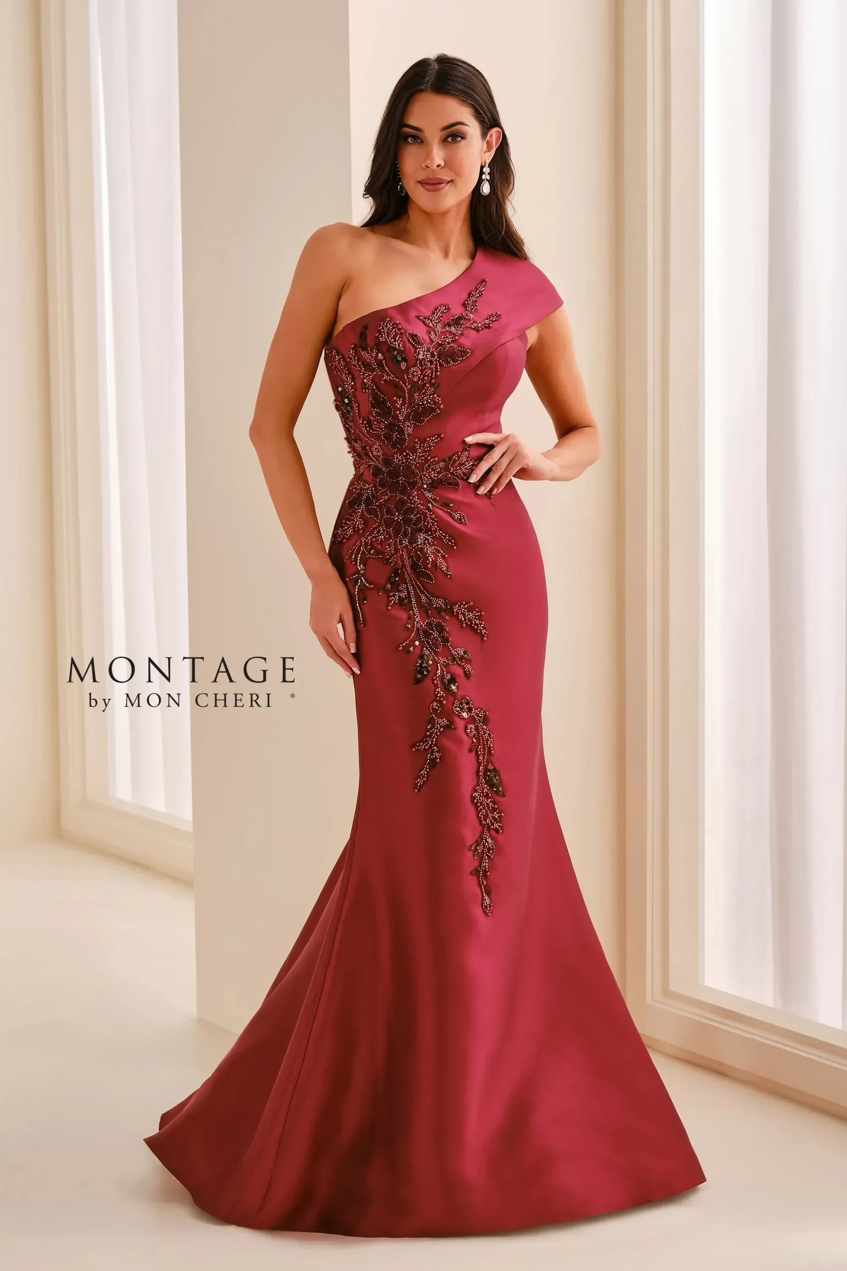Model wearing a red gown