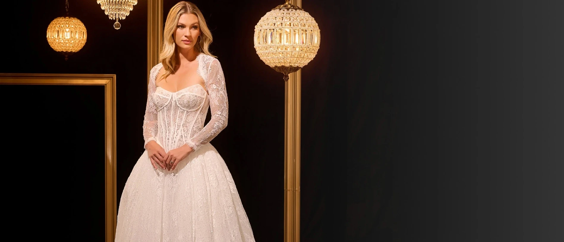 Model wearing a white gown