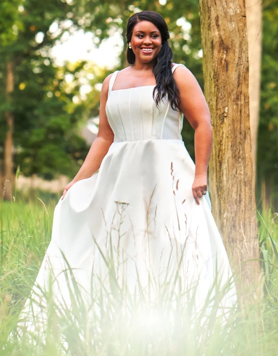 Model wearing a pink gown. Mobile image