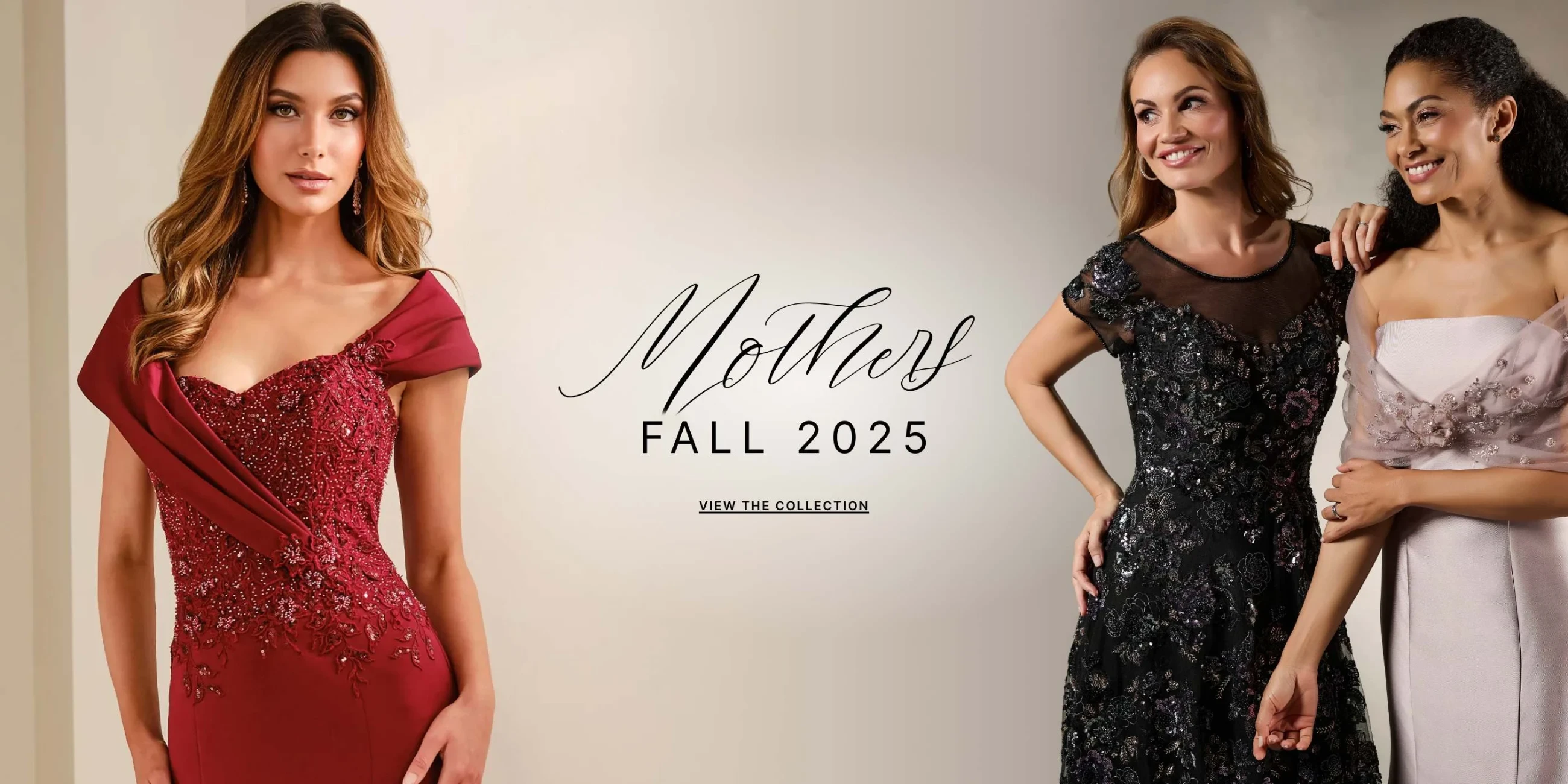 Models wearing Christina Wu Elegance and Montage mother of the bride gowns, desktop banner