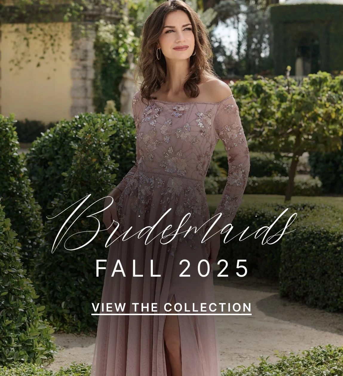 Model wearing Adrianna Papel Platinum dress, mobile banner