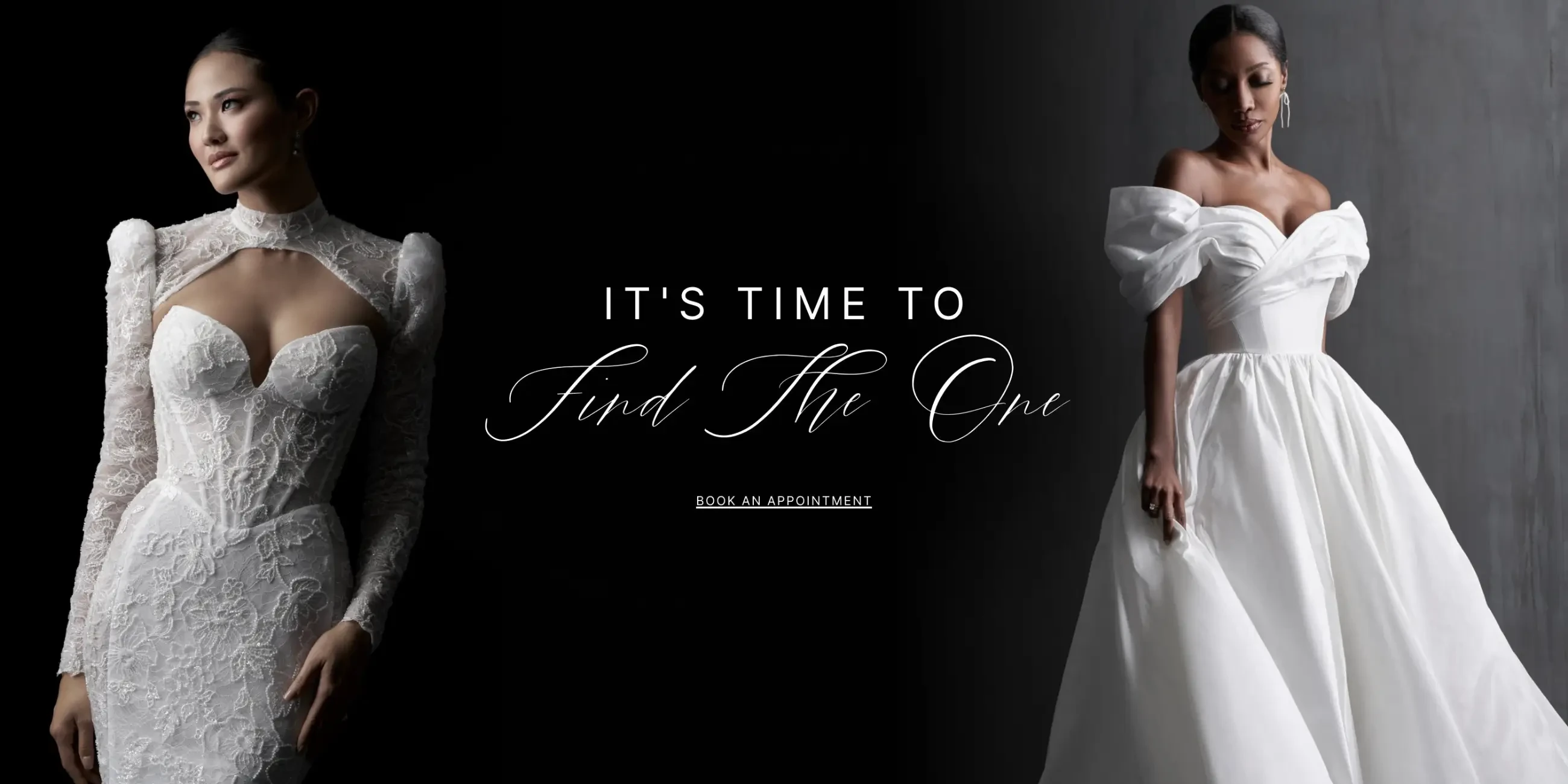 Models wearing Allure Couture bridal gowns, desktop banner