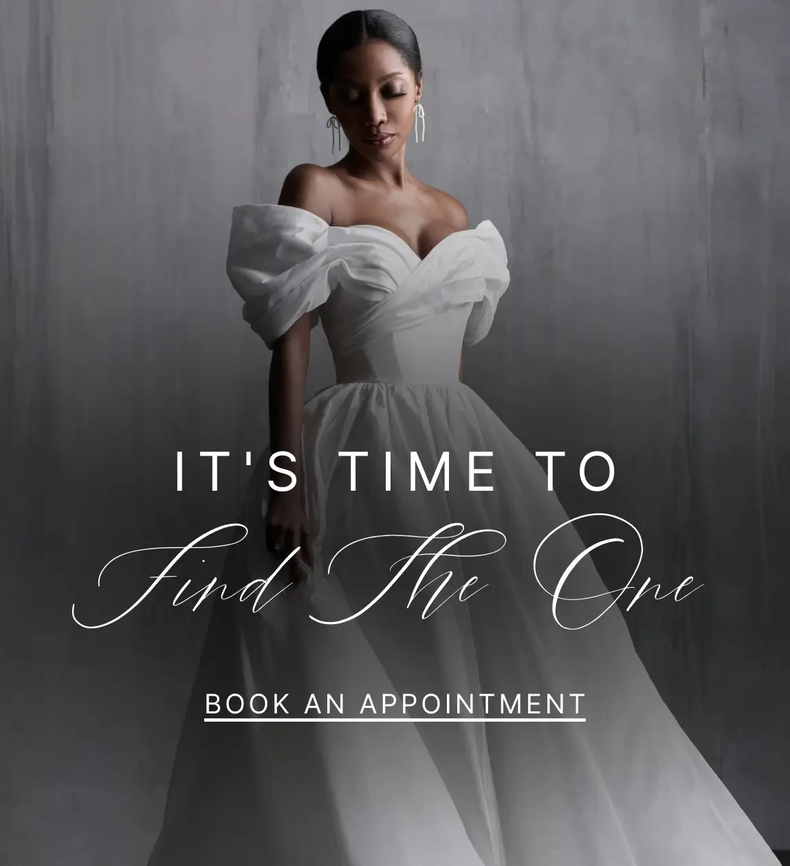 Model wearing Allure Couture bridal gown, mobile banner