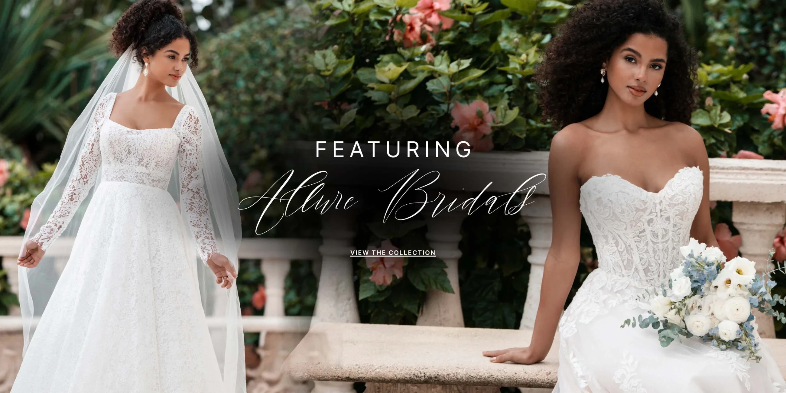Models wearing Allure Bridals gowns, dekstop banner