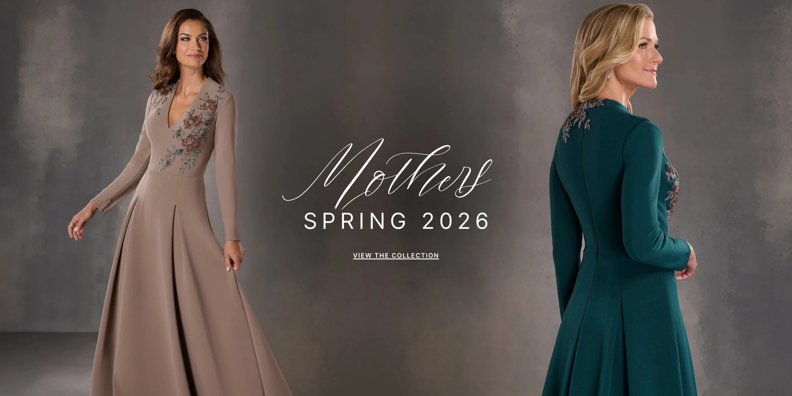 Models wearing mother of the bride dresses, Mother Spring 2026 desktop banner