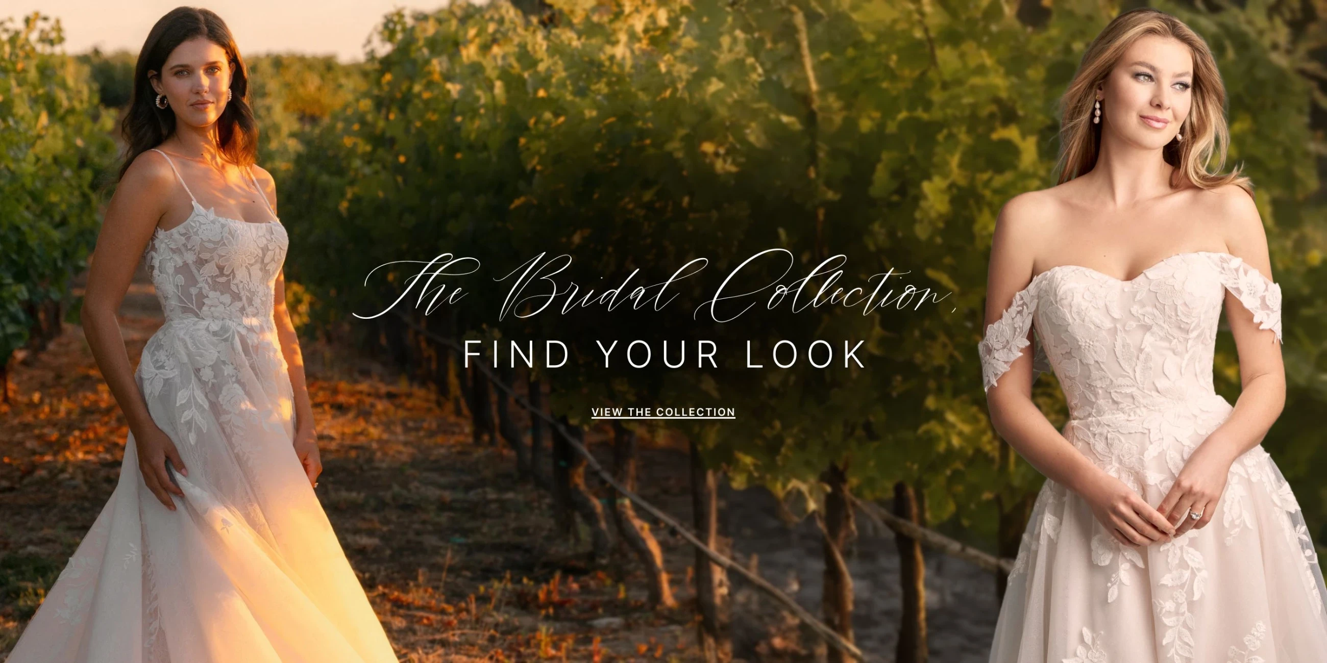 Models wearing bridal dresses, desktop banner