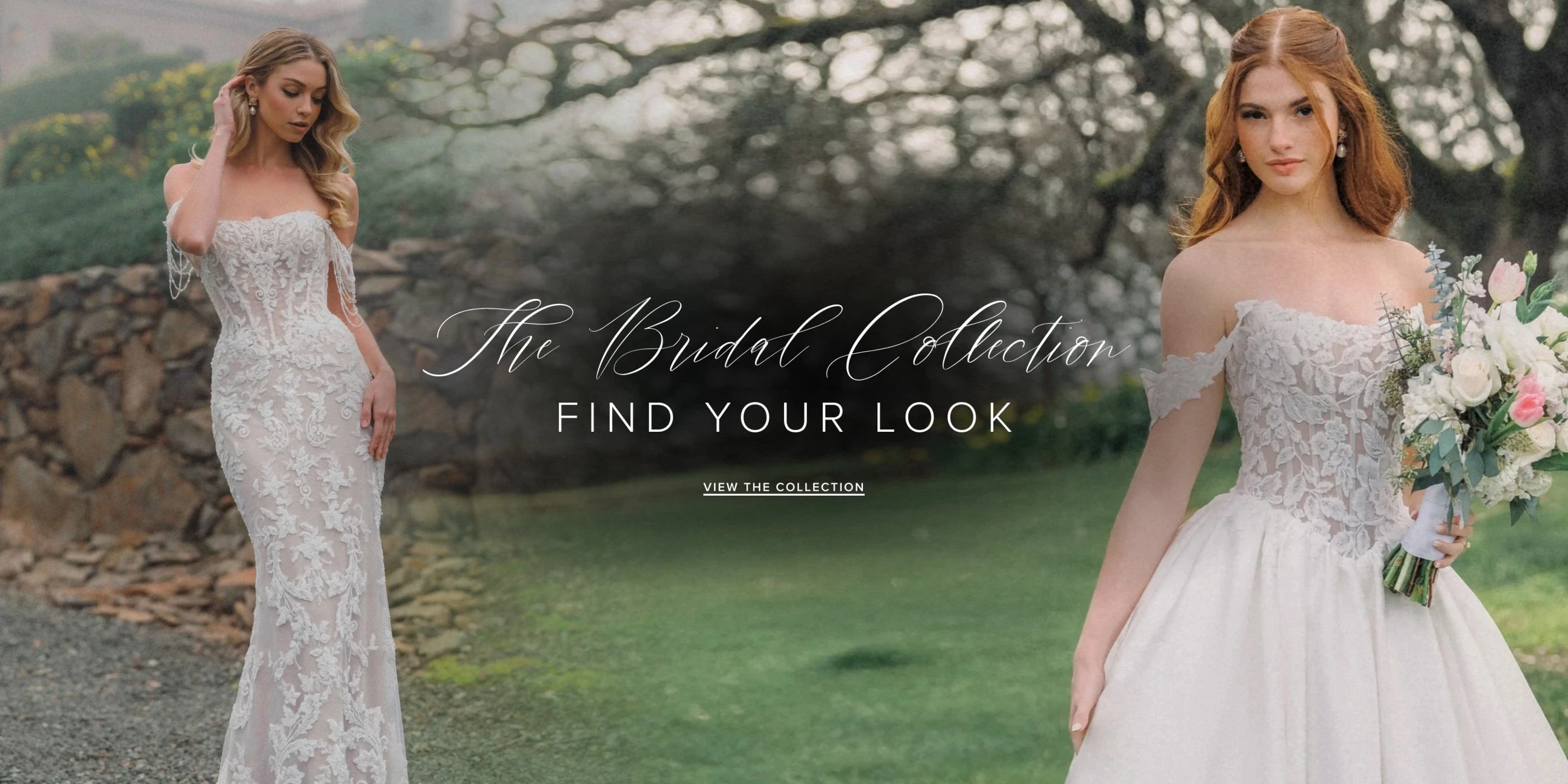 Models wearing bridal dresses, desktop banner