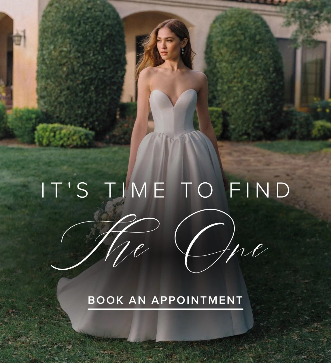 Model wearing wedding dresses, mobile banner