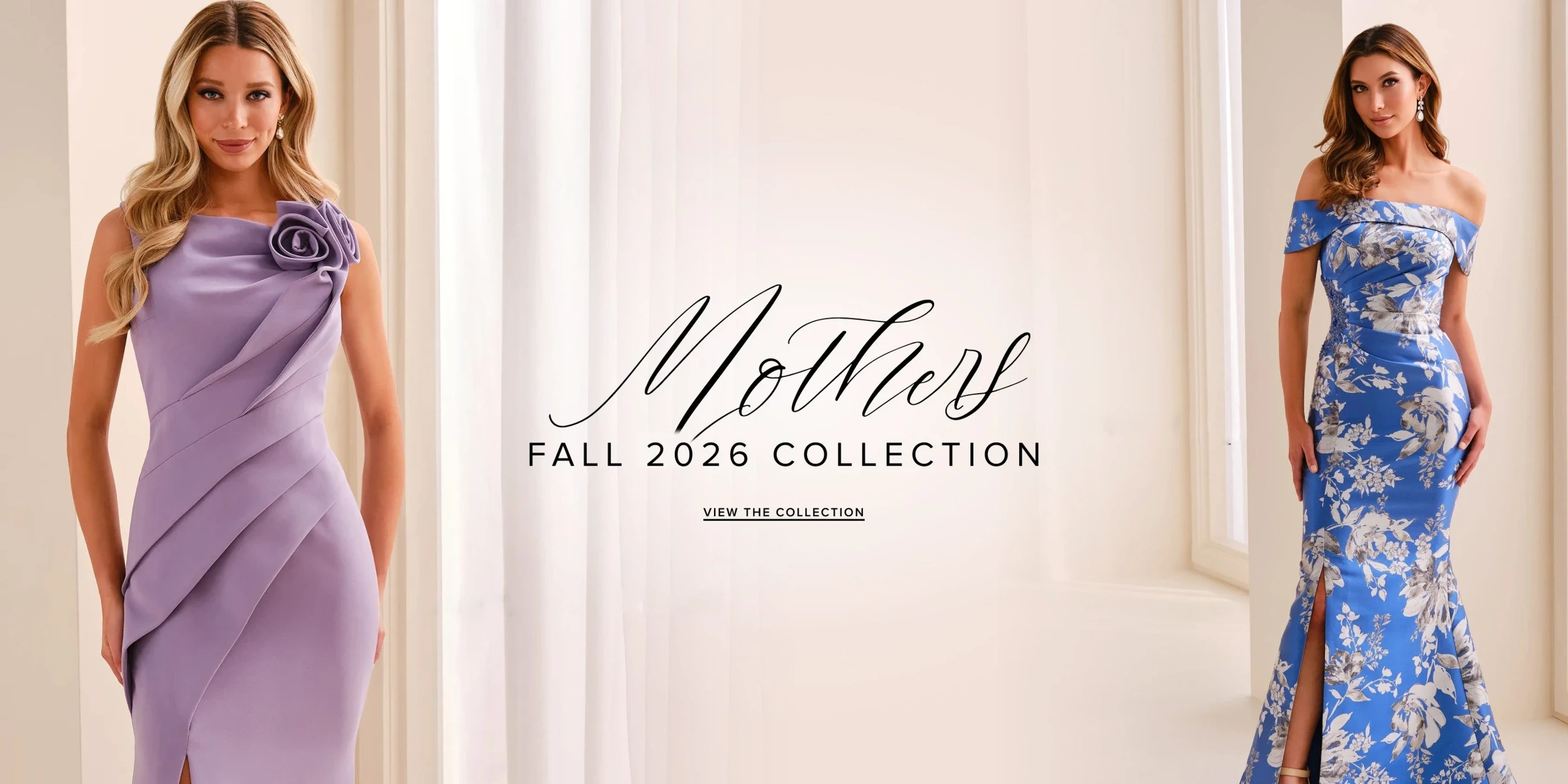 Models wearing purple and flower multi color mother dresses, desktop banner